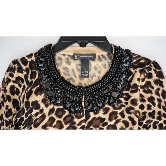 International Concepts Women's Sz S Leopard Print Beaded Button Up Sweater - Picture 6 of 8